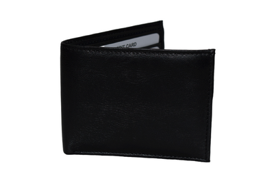 front of black leather wallet